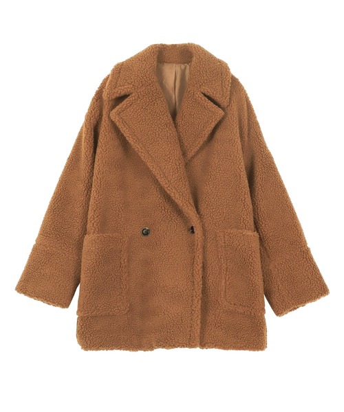 KOBE LETTUCE（コウベレタス）の「ビッグカラーボアコート（チェスターコート・レディース・ネイビー/キャメル/アイボリー・M）」の15枚目の写真