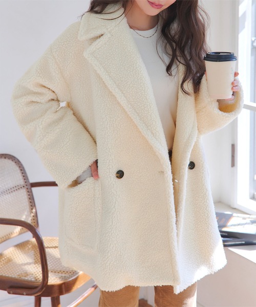 KOBE LETTUCE（コウベレタス）の「ビッグカラーボアコート（チェスターコート・レディース・ネイビー/キャメル/アイボリー・M）」の17枚目の写真