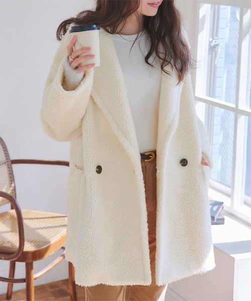 KOBE LETTUCE（コウベレタス）の「ビッグカラーボアコート（チェスターコート・レディース・ネイビー/キャメル/アイボリー・M）」の18枚目の写真