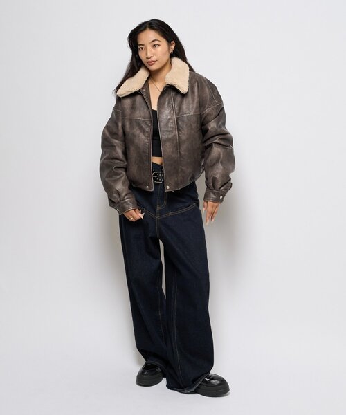 UNISEX/サイズ展開あり】3way ヴィンテージライクレザーボア