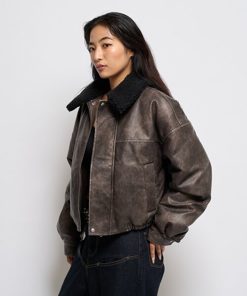 who'swho galleryヴィンテージライクフェイクレザーボアブルゾン セール】【UNISEX/サイズ展開あり】3way ヴィンテージライク