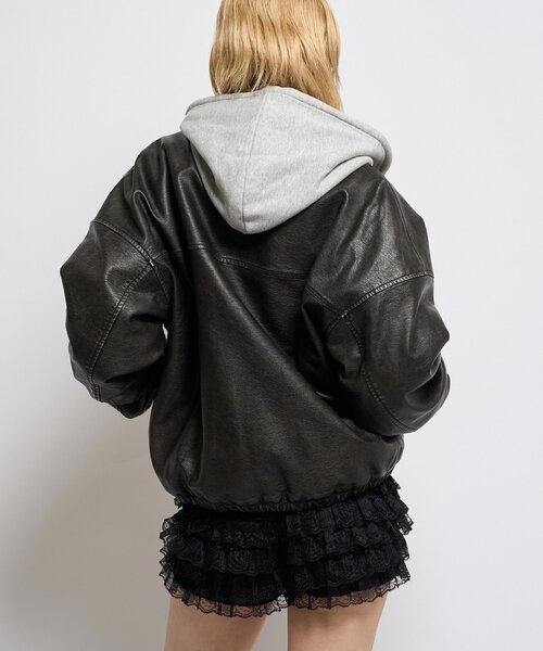 WHO'S WHO gallery（フーズフーギャラリー）の「【UNISEX/サイズ展開あり】3way ヴィンテージライクレザーボアブルゾン（ブルゾン・レディース・ブラック/ブラウン/ブラック系その他・MEDIUM/LARGE）」の8枚目の写真