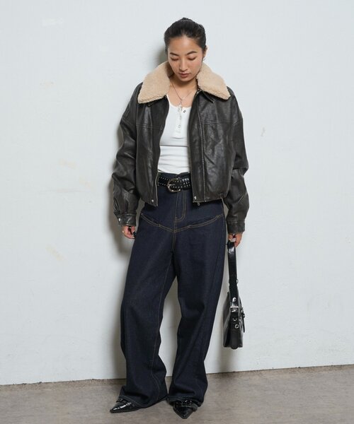 WHO’S WHO gallery【UNISEX】ヴィンテージライクブルゾン ヴィンテージライクレザーステンカラーブルゾン | WHO'S WHO gallery