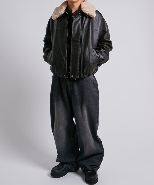 WHO'S WHO gallery（フーズフーギャラリー）の「【UNISEX/サイズ展開あり】3way ヴィンテージライクレザーボアブルゾン（ブルゾン・レディース・ブラック/ブラウン/ブラック系その他・MEDIUM/LARGE）」の12枚目の写真