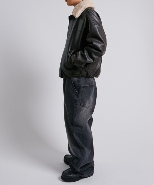 WHO'S WHO gallery（フーズフーギャラリー）の「【UNISEX/サイズ展開あり】3way ヴィンテージライクレザーボアブルゾン（ブルゾン・レディース・ブラック/ブラウン/ブラック系その他・MEDIUM/LARGE）」の13枚目の写真