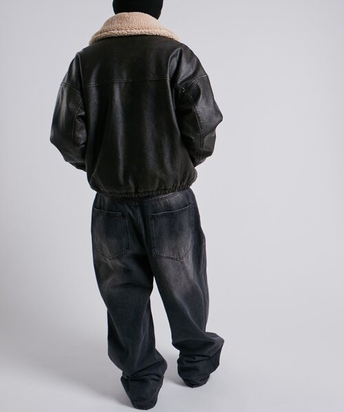 WHO'S WHO gallery（フーズフーギャラリー）の「【UNISEX/サイズ展開あり】3way ヴィンテージライクレザーボアブルゾン（ブルゾン・レディース・ブラック/ブラウン/ブラック系その他・MEDIUM/LARGE）」の14枚目の写真