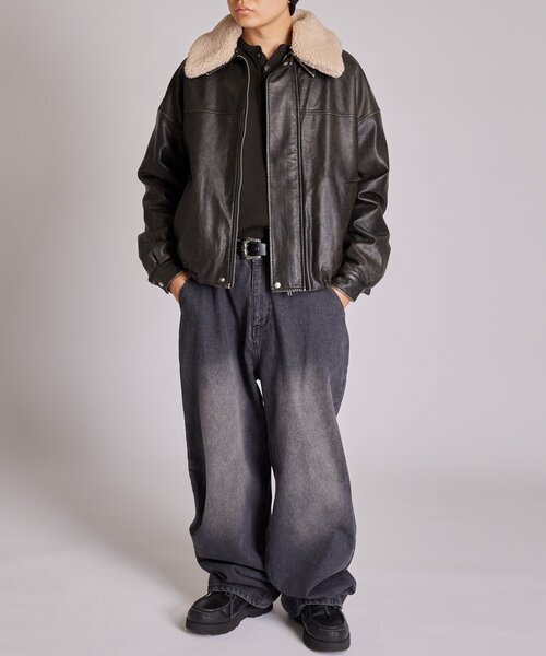 WHO'S WHO gallery（フーズフーギャラリー）の「【UNISEX/サイズ展開あり】3way ヴィンテージライクレザーボアブルゾン（ブルゾン・レディース・ブラック/ブラウン/ブラック系その他・MEDIUM/LARGE）」の16枚目の写真