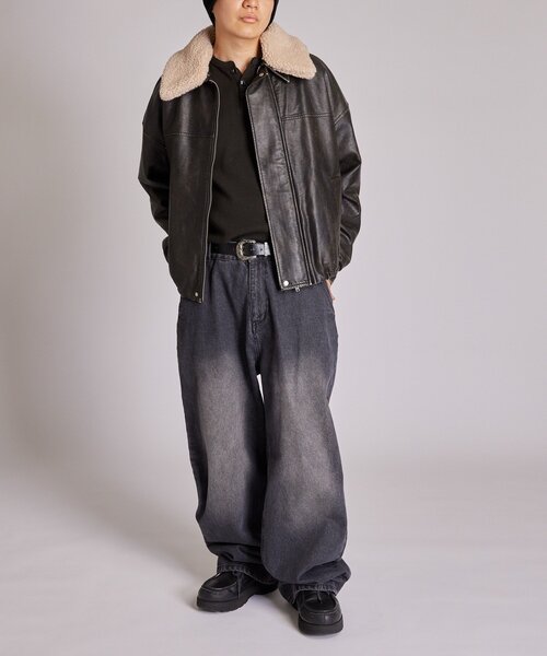 WHO'S WHO gallery（フーズフーギャラリー）の「【UNISEX/サイズ展開あり】3way ヴィンテージライクレザーボアブルゾン（ブルゾン・レディース・ブラック/ブラウン/ブラック系その他・MEDIUM/LARGE）」の17枚目の写真