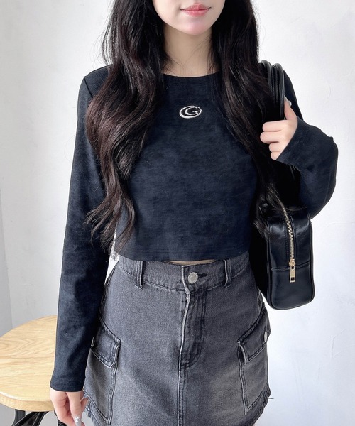 INGNI（イング）の「ムラ染めメタルロゴロングTシャツ（Tシャツ/カットソー・レディース・ブラック/グレー/オフホワイト・M）」の10枚目の写真