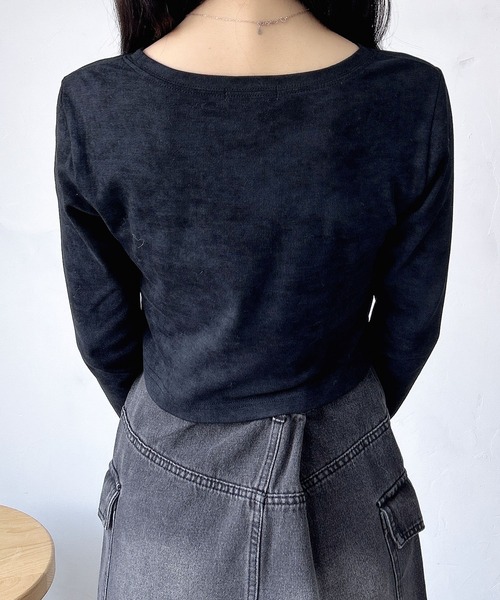 INGNI（イング）の「ムラ染めメタルロゴロングTシャツ（Tシャツ/カットソー・レディース・ブラック/グレー/オフホワイト・M）」の13枚目の写真