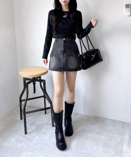 INGNI（イング）の「ムラ染めメタルロゴロングTシャツ（Tシャツ/カットソー・レディース・ブラック/グレー/オフホワイト・M）」の15枚目の写真