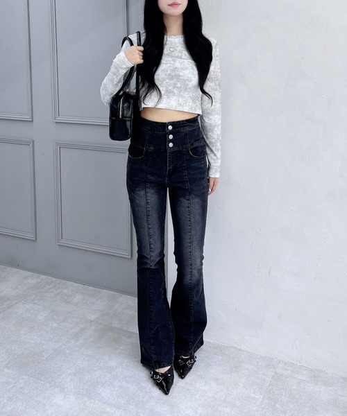 INGNI（イング）の「ムラ染めメタルロゴロングTシャツ（Tシャツ/カットソー・レディース・ブラック/グレー/オフホワイト・M）」の9枚目の写真