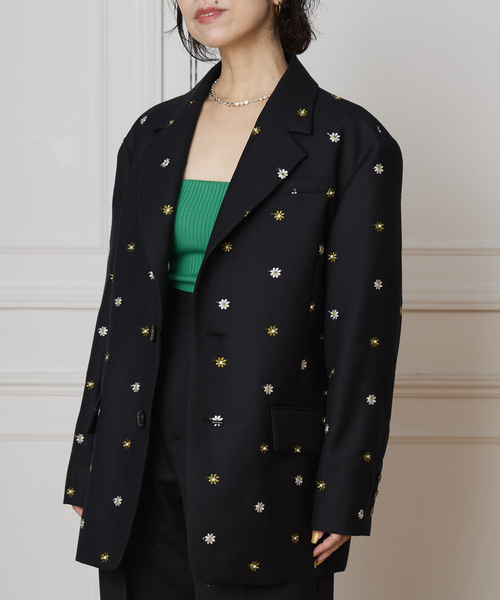 最終値下げIENA LA BOUCLE フラワーエンブロイダリーウールジャケット IENA LA BOUCLE フラワーエンブロイダリーウール2Bジャケット
