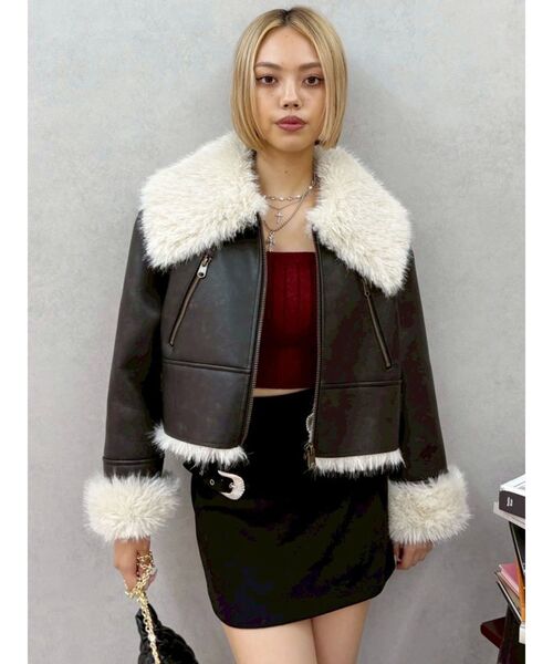 セール】BIGカラーフェイクファーショートブルゾン（ブルゾン