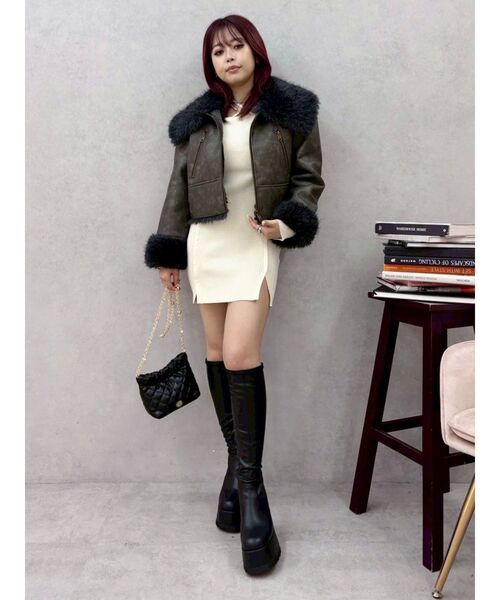 セール】BIGカラーフェイクファーショートブルゾン（ブルゾン