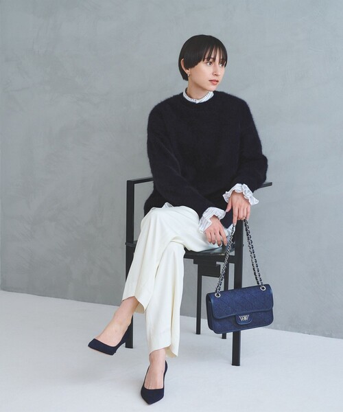 極美品 24AW 現行 ユナイテッドアローズ フォックス カシミヤ ニット青 UNITED ARROWS フォックスカシミヤ Vネック ニット （BLACK