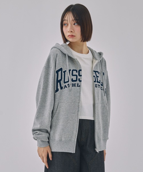 Russell Athletic（ラッセルアスレティック）の「【Unblend】RUSSELL ATHLETIC / ラッセル アスレティック ロゴワッペン刺繍 入コットンジップパーカー（パーカー・レディース・ネイビー/ブラウン/杢グレー・XL/M）」の4枚目の写真