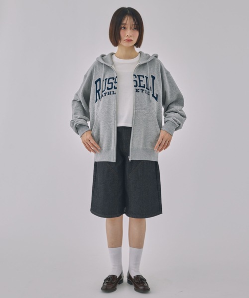 Russell Athletic（ラッセルアスレティック）の「【Unblend】RUSSELL ATHLETIC / ラッセル アスレティック ロゴワッペン刺繍 入コットンジップパーカー（パーカー・レディース・ネイビー/ブラウン/杢グレー・XL/M）」の6枚目の写真