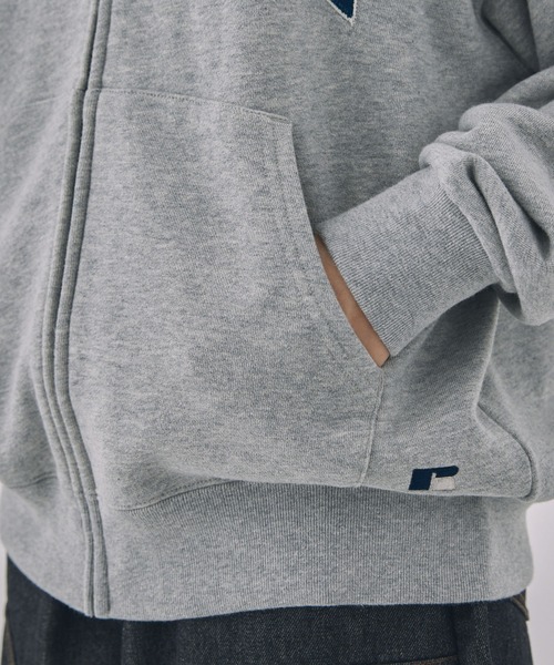 Russell Athletic（ラッセルアスレティック）の「【Unblend】RUSSELL ATHLETIC / ラッセル アスレティック ロゴワッペン刺繍 入コットンジップパーカー（パーカー・レディース・ネイビー/ブラウン/杢グレー・XL/M）」の13枚目の写真