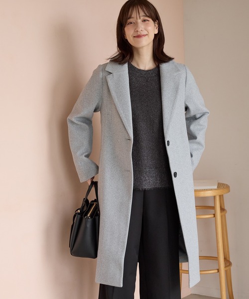 Honeys(ハニーズ)の「【抗菌防臭・静電気軽減】チェスターコート(チェスターコート・レディース・ベージュ系/ブラック/アイボリー/ブラウン系/ライトグレー系/キャメル/ヘザーチャコール・S/3L/M/LL/L)」の5枚目の写真