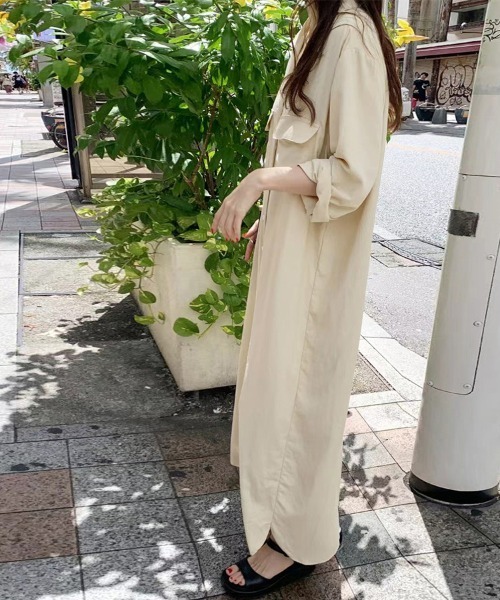 Doux Belle(ドゥーベル)の「ポケット付きロングシャツワンピース(シャツワンピース・レディース・ネイビー/ベージュ/カーキ・FREE)」の15枚目の写真