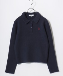 U.S.POLO ASSN.(ユーエスポロアッスン)シャギーニット ポロプルオーバー/襟付き/ワンポイント刺繍/ベーシック・ノームコア