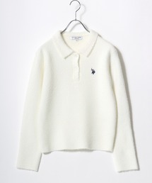 U.S.POLO ASSN.(ユーエスポロアッスン)シャギーニット ポロプルオーバー/襟付き/ワンポイント刺繍/ベーシック・ノームコア