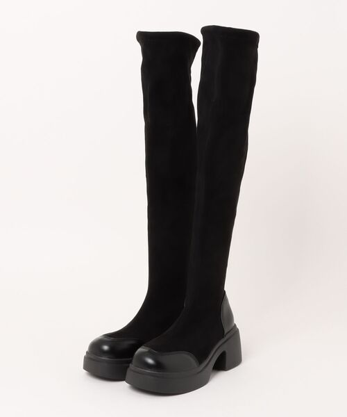 Ritzy(リッツィー)の「厚底 フェイクスエード サイハイブーツ ロングブーツ(ブーツ・レディース・ブラック・24.5/24/23.5/23/25)」の10枚目の写真