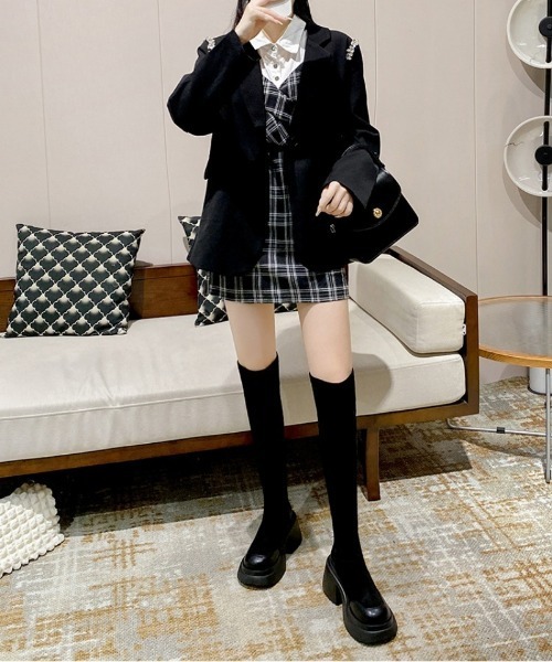 Ritzy(リッツィー)の「厚底 フェイクスエード サイハイブーツ ロングブーツ(ブーツ・レディース・ブラック・24.5/24/23.5/23/25)」の4枚目の写真