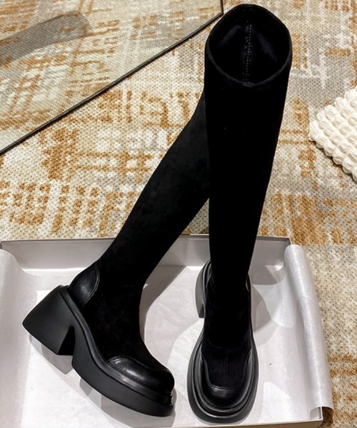 Ritzy(リッツィー)の「厚底 フェイクスエード サイハイブーツ ロングブーツ(ブーツ・レディース・ブラック・24.5/24/23.5/23/25)」の7枚目の写真