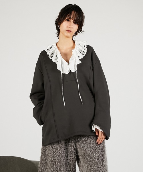 PRANK PROJECT（プランクプロジェクト）の「ディープVネックスウェット / Deep V-Neck Sweatshirt（スウェット・レディース・ライトグレー/ブラック・FREE）」の16枚目の写真