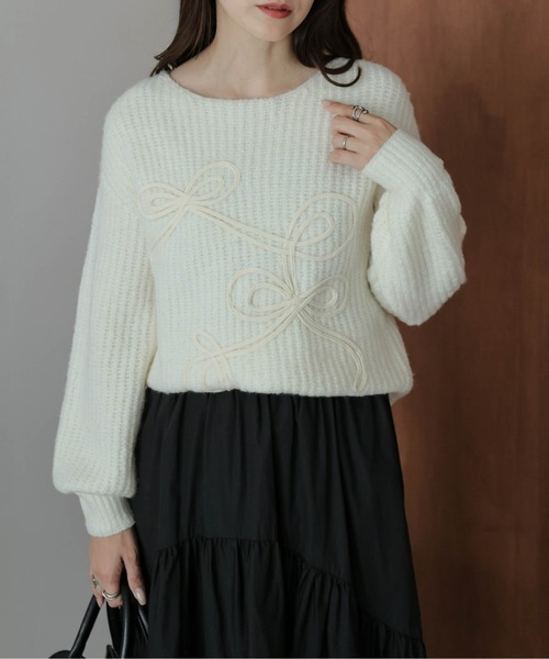 AMELY(エミリー)の「リボンラインニット(ニット/セーター・レディース・グレー/アイボリー/ブラック・フリー)」の21枚目の写真