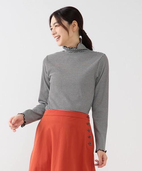 MELROSE claire（メルローズ クレール）の「【スパンテレコタートルネック】（Tシャツ/カットソー・レディース・オフホワイト/ベージュ/ブラック/ホワイト×ブラック・FREE）」の2枚目の写真