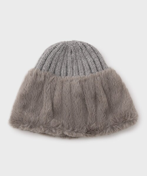 OPAQUE.CLIP（オペークドットクリップ）の「フェイクファー付きニットワッチ（ニットキャップ/ビーニー・レディース・オフホワイト/グレー/ブラック・00）」の3枚目の写真
