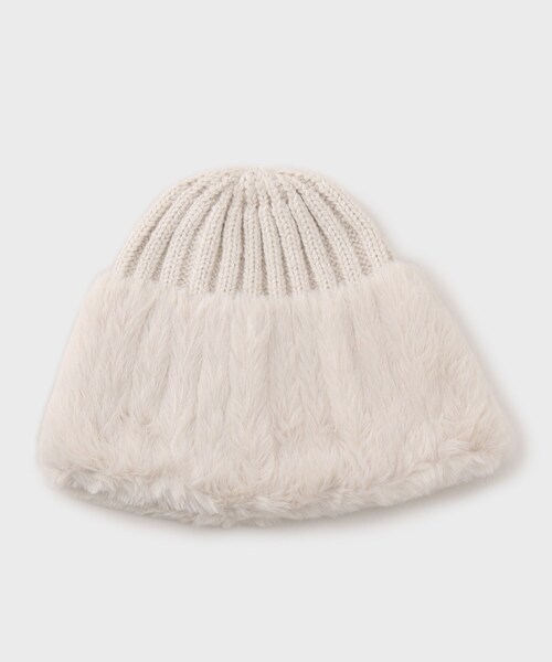 OPAQUE.CLIP（オペークドットクリップ）の「フェイクファー付きニットワッチ（ニットキャップ/ビーニー・レディース・オフホワイト/グレー/ブラック・00）」の2枚目の写真