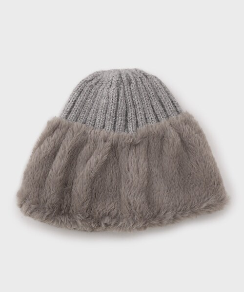 OPAQUE.CLIP（オペークドットクリップ）の「フェイクファー付きニットワッチ（ニットキャップ/ビーニー・レディース・オフホワイト/グレー/ブラック・00）」の5枚目の写真