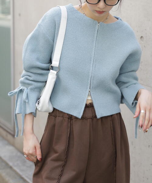 FREE'S MART（フリーズマート）の「◆ダブルジップキャンディスリーブカーディガン（ニット/セーター・レディース・グレー/ブルー/ホワイト・FREE）」の3枚目の写真