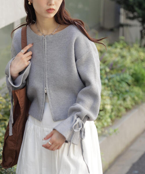 FREE'S MART（フリーズマート）の「◆ダブルジップキャンディスリーブカーディガン（ニット/セーター・レディース・グレー/ブルー/ホワイト・FREE）」の5枚目の写真