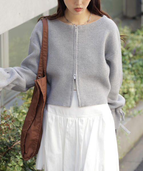 FREE'S MART（フリーズマート）の「◆ダブルジップキャンディスリーブカーディガン（ニット/セーター・レディース・グレー/ブルー/ホワイト・FREE）」の6枚目の写真