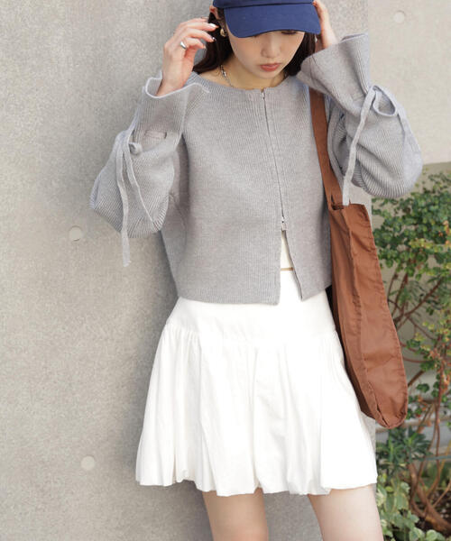 FREE'S MART（フリーズマート）の「◆ダブルジップキャンディスリーブカーディガン（ニット/セーター・レディース・グレー/ブルー/ホワイト・FREE）」の7枚目の写真