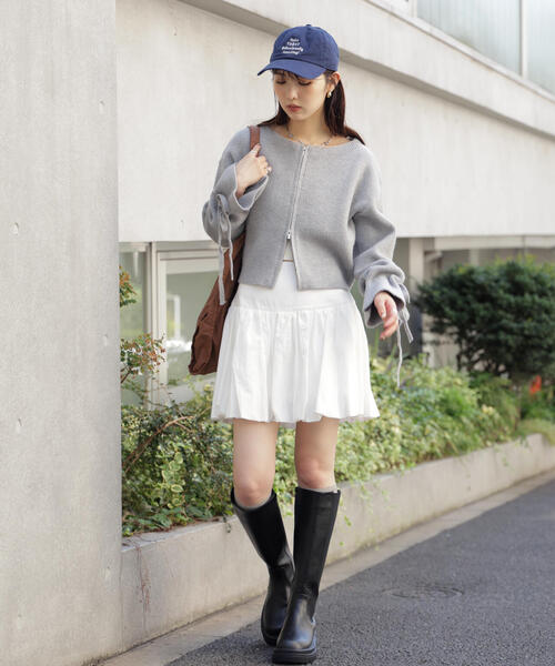 FREE'S MART（フリーズマート）の「◆ダブルジップキャンディスリーブカーディガン（ニット/セーター・レディース・グレー/ブルー/ホワイト・FREE）」の8枚目の写真