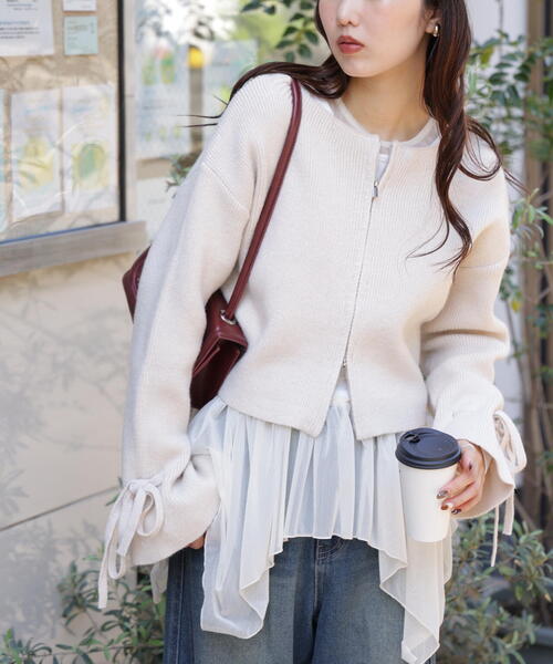 FREE'S MART（フリーズマート）の「◆ダブルジップキャンディスリーブカーディガン（ニット/セーター・レディース・グレー/ブルー/ホワイト・FREE）」の22枚目の写真