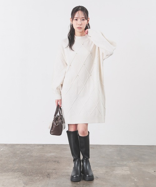 Honeys（ハニーズ）の「パール付ニットワンピ（ワンピース・レディース・アイボリー/杢グレー/ピンク・L/M/S）」の15枚目の写真