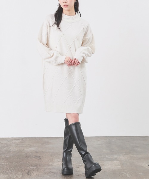 Honeys（ハニーズ）の「パール付ニットワンピ（ワンピース・レディース・アイボリー/杢グレー/ピンク・L/M/S）」の16枚目の写真