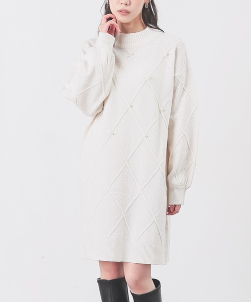 Honeys（ハニーズ）の「パール付ニットワンピ（ワンピース・レディース・アイボリー/杢グレー/ピンク・L/M/S）」の17枚目の写真