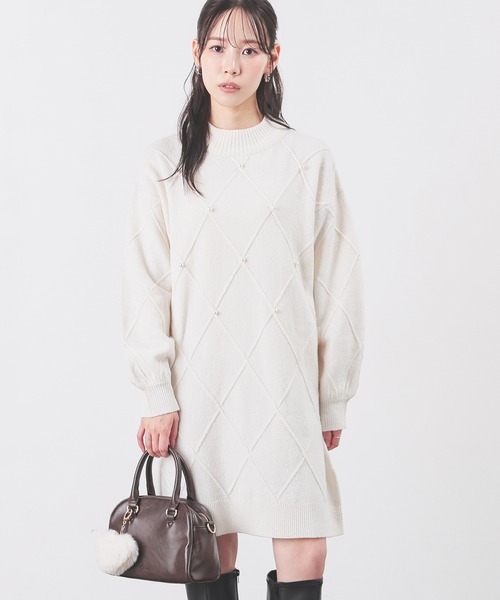 Honeys（ハニーズ）の「パール付ニットワンピ（ワンピース・レディース・アイボリー/杢グレー/ピンク・L/M/S）」の18枚目の写真