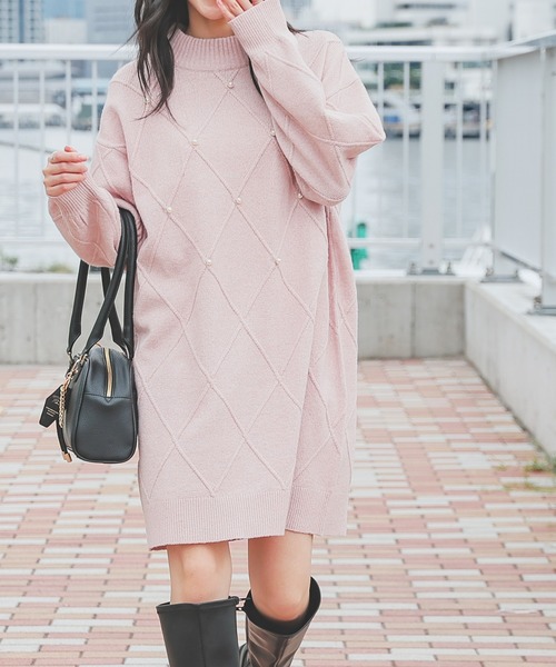 Honeys（ハニーズ）の「パール付ニットワンピ（ワンピース・レディース・アイボリー/杢グレー/ピンク・L/M/S）」の20枚目の写真