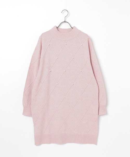 Honeys（ハニーズ）の「パール付ニットワンピ（ワンピース・レディース・アイボリー/杢グレー/ピンク・L/M/S）」の4枚目の写真