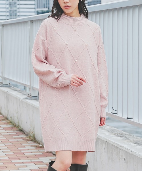 Honeys（ハニーズ）の「パール付ニットワンピ（ワンピース・レディース・アイボリー/杢グレー/ピンク・L/M/S）」の8枚目の写真