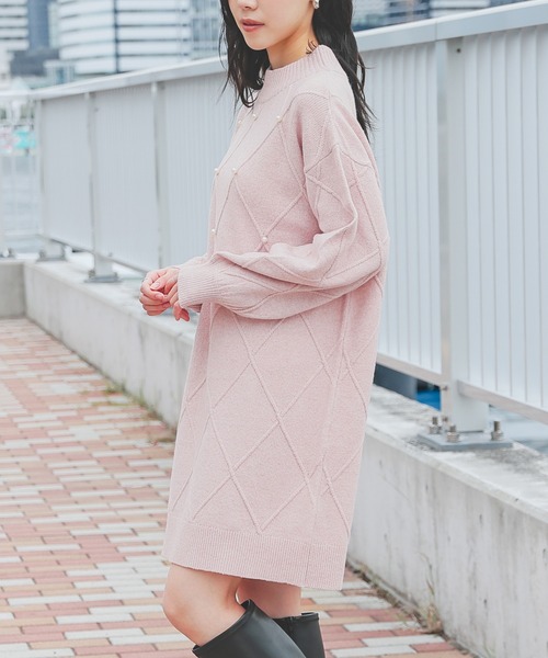 Honeys（ハニーズ）の「パール付ニットワンピ（ワンピース・レディース・アイボリー/杢グレー/ピンク・L/M/S）」の9枚目の写真